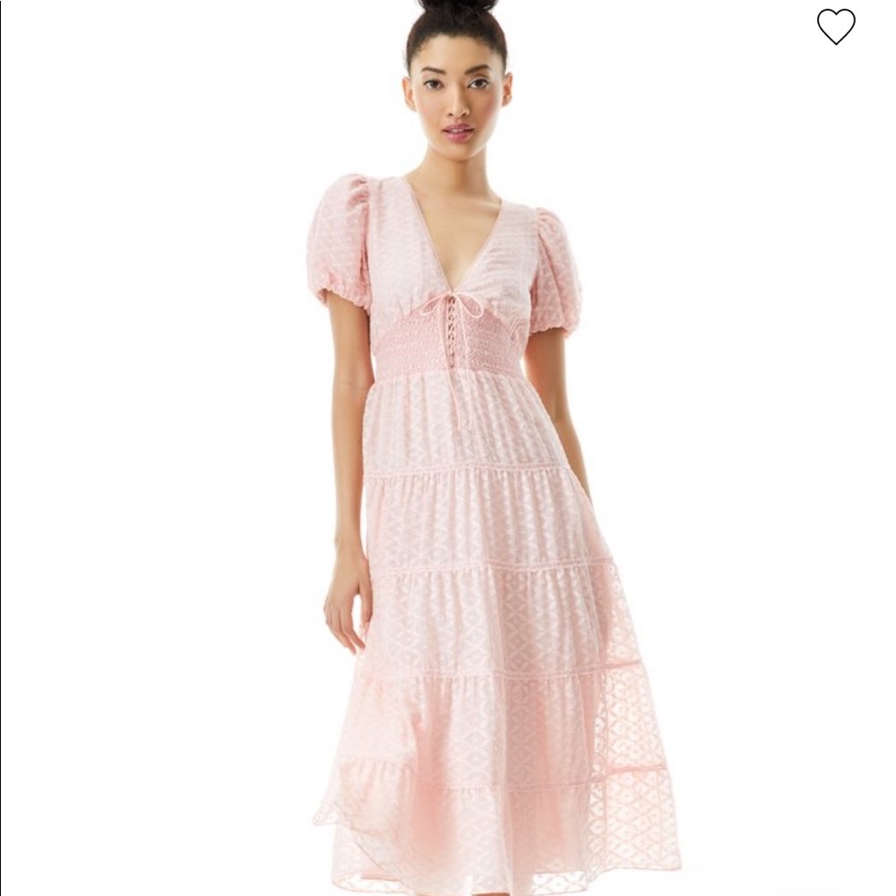 Alice + Olivia Tia Puff Sleeve Midi Dress Pink